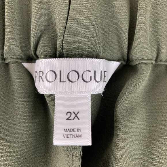 Prologue Women Pants Plus Sz 2X Elastic Waist Drawstring Olive Green Banded Hem - Picture 3 of 7